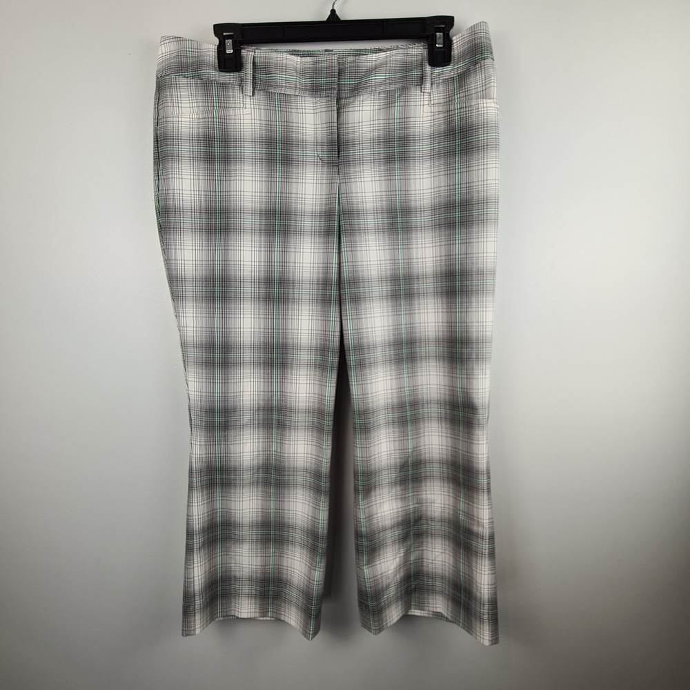Express Design Studio Womens Gray Green Plaid Wide Leg Capri Dress Pants Size 8
